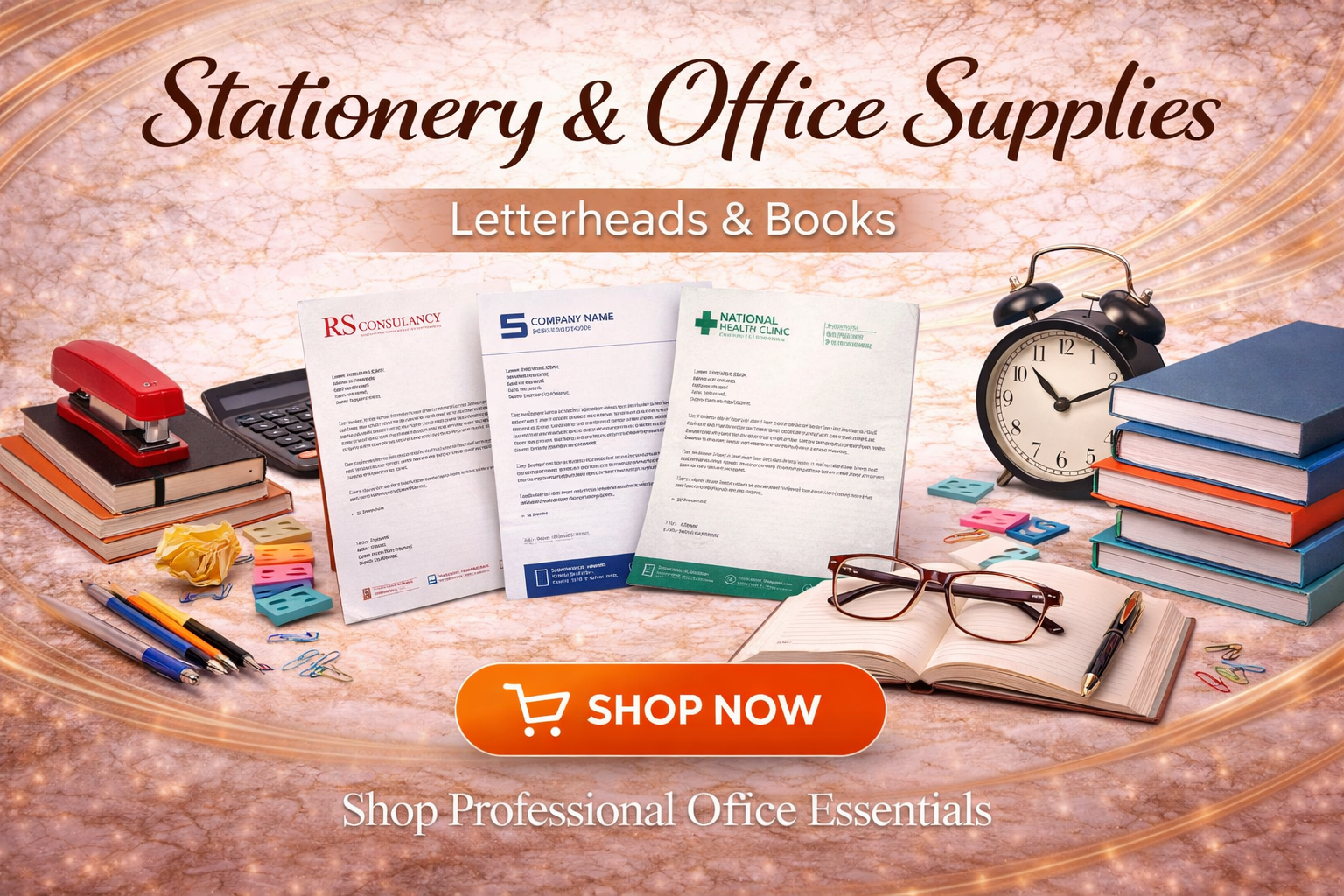 Stationery, Office supplies, letterheads & Books