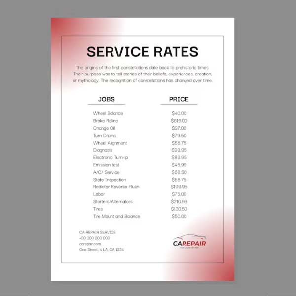 Rate cards